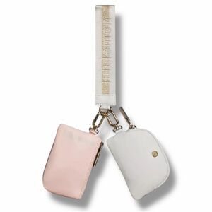 Lululemon Wordmark Gray & Pink Dual Pouch Wristlet Keychain Wallet - NEW